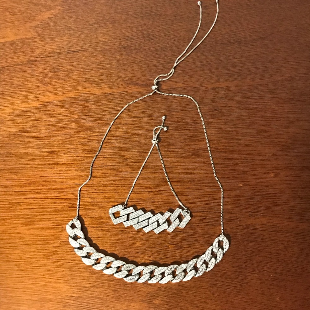Rhinestone Chain Necklace and Bracelet